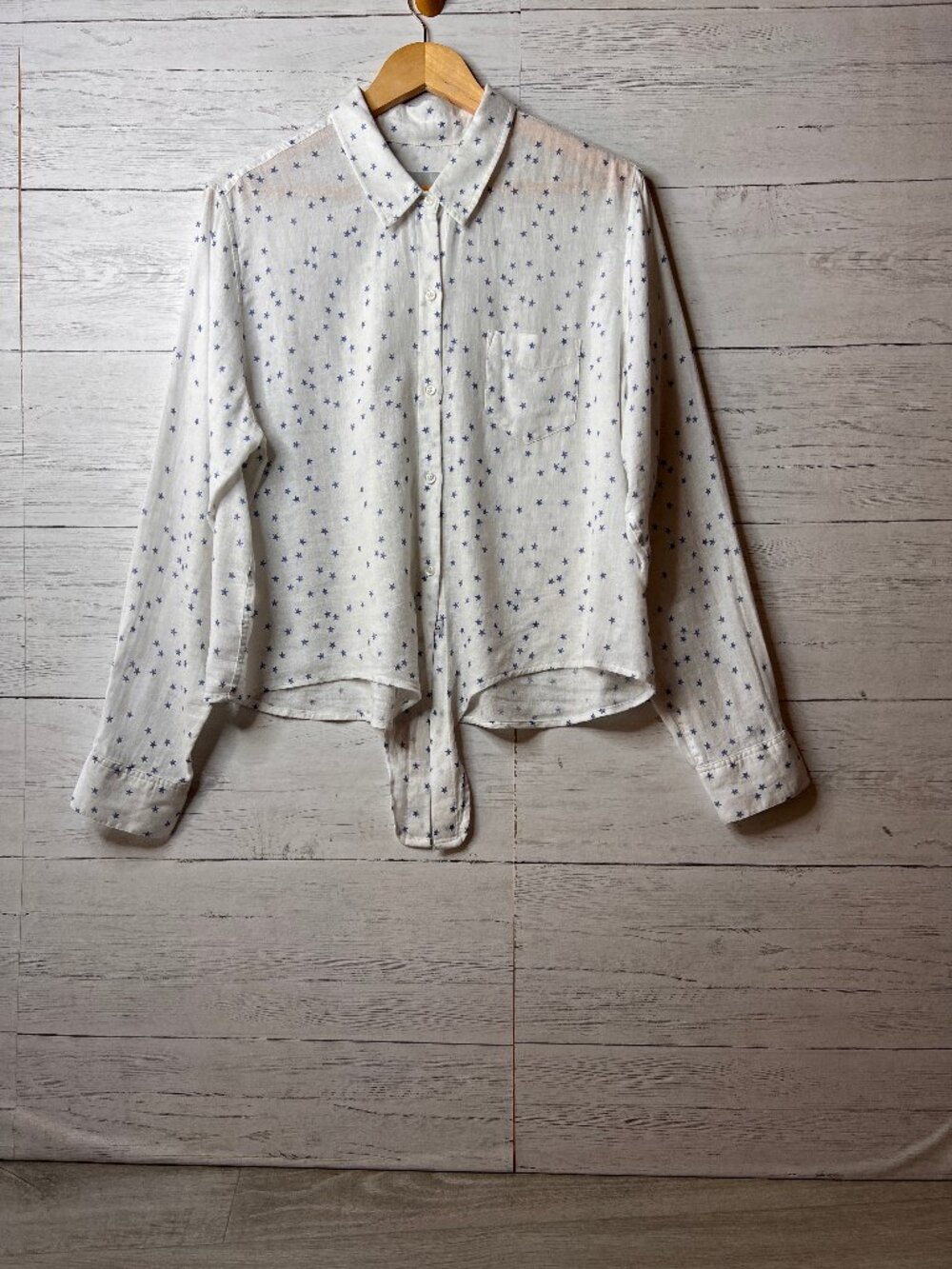 Rails Top Womens Size XL White & Blue Val in Starry Linen Blend Button Down